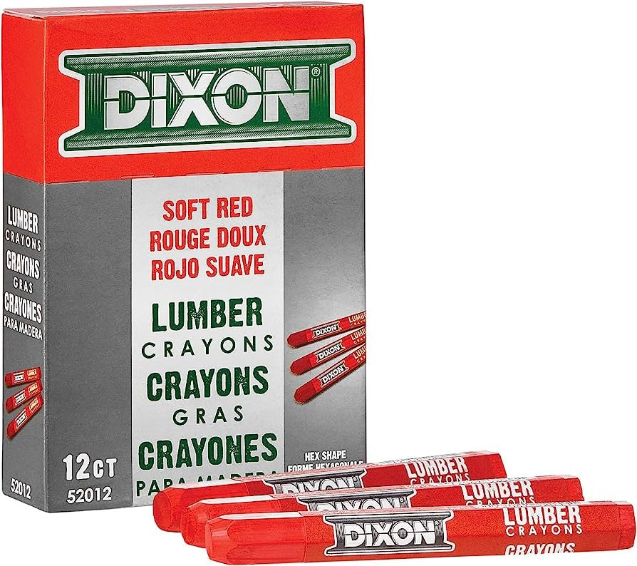Dixon Industrial Lumber Marking Crayons, 4.5" x 1/2" Hex, Soft-Red, 12-Pack (52012)