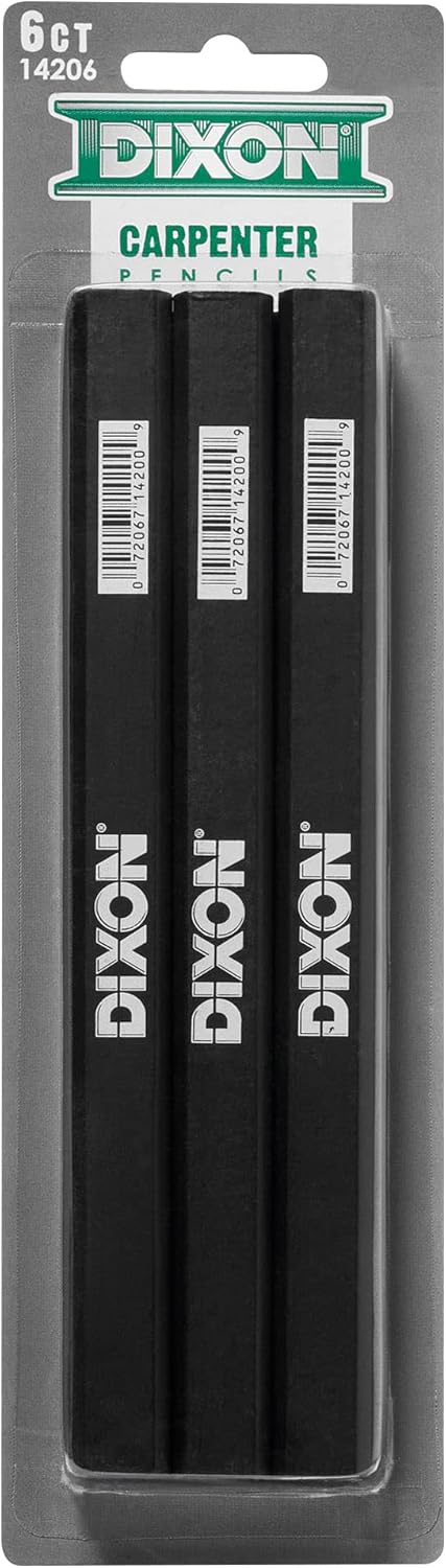 Dixon 14206 Medium, Black and Silver Carpenter Pencils, 6-Pack