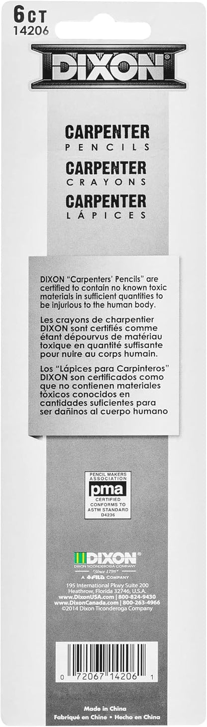 Dixon 14206 Medium, Black and Silver Carpenter Pencils, 6-Pack