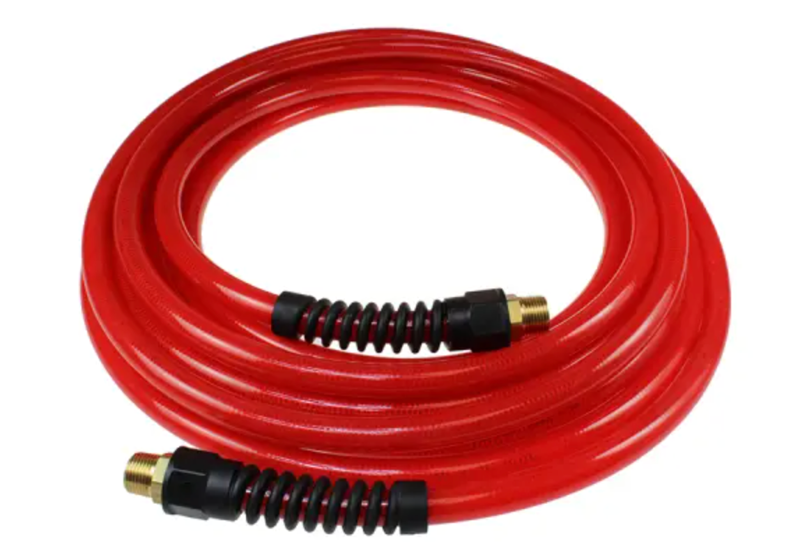 Flexeel Hose, 5/16" x 100', 1/4" MPT Reusable Strain Relief Fittings, Transparent Red