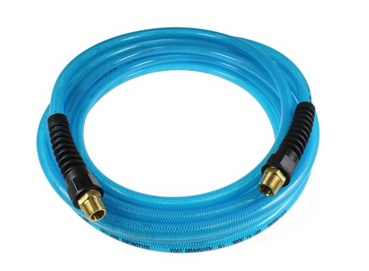Flexeel Hose, 5/16" x 100', 1/4" MPT Reusable Strain Relief Fittings, Transparent Blue