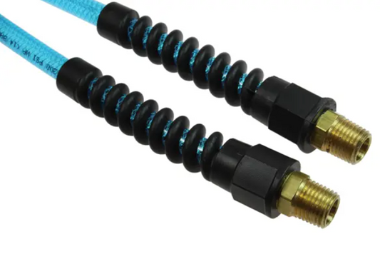 Flexeel Hose, 5/16" x 100', 1/4" MPT Reusable Strain Relief Fittings, Transparent Blue