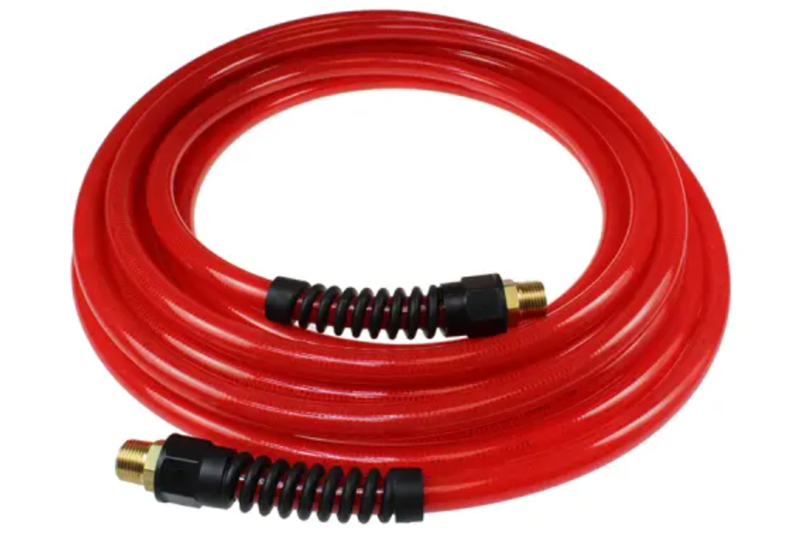 Flexeel Hose, 3/8" x 100', 1/4" MPT Reusable Strain Relief Fittings, Transparent Red