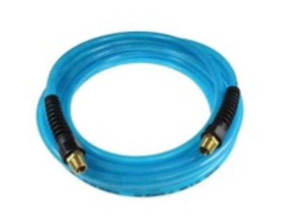 Flexeel Hose, 3/8" x 100', 1/4" MPT Reusable Strain Relief Fittings, Transparent Blue