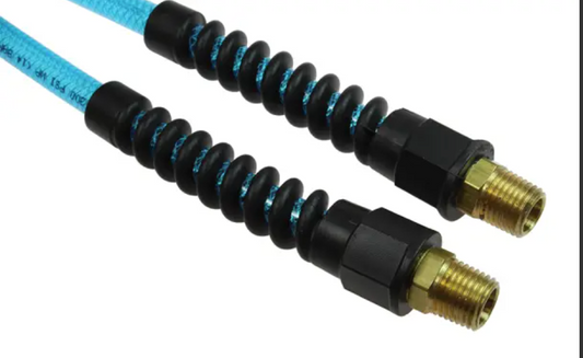 Flexeel Hose, 3/8" x 100', 1/4" MPT Reusable Strain Relief Fittings, Transparent Blue